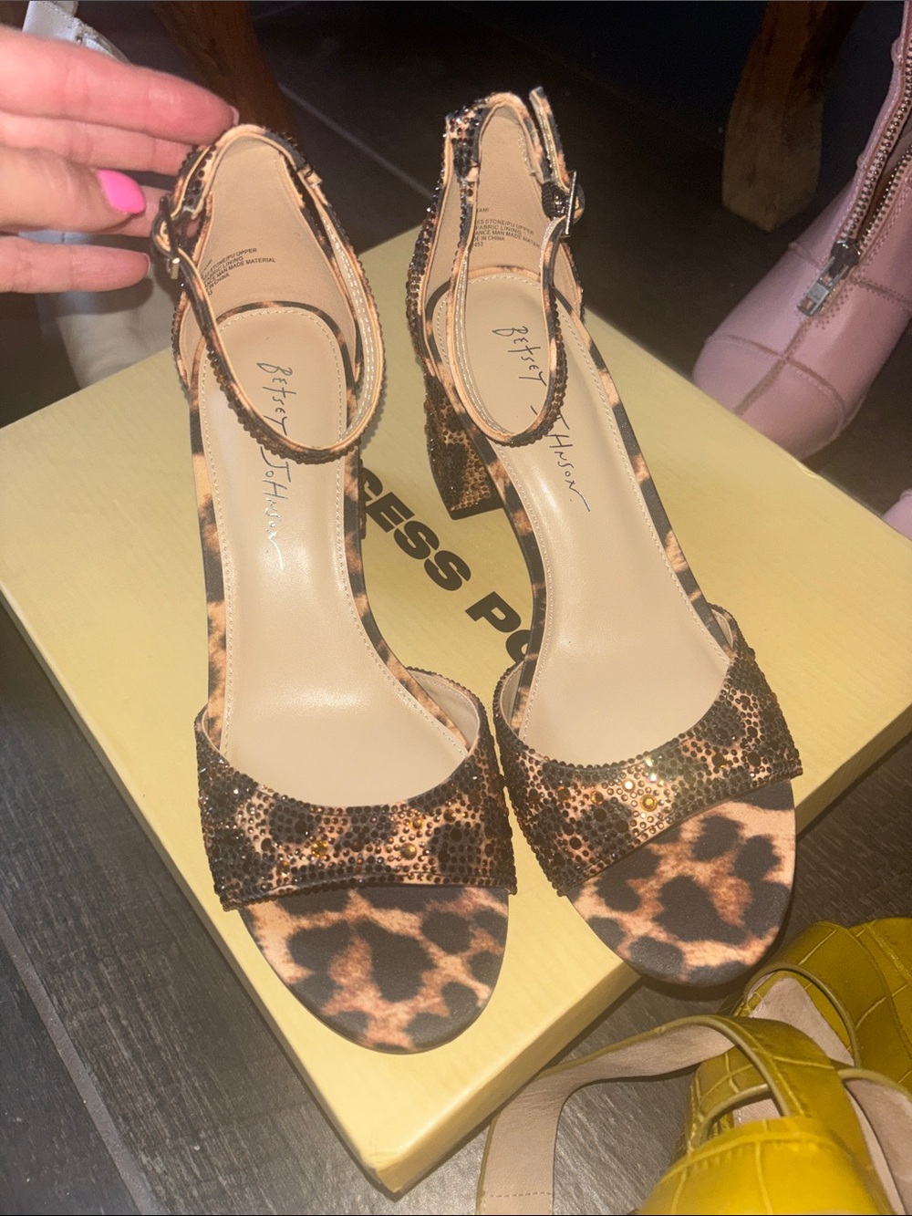 Betsey Johnson Leopard Print Ankle-Strap Block Heels - Black, Brown